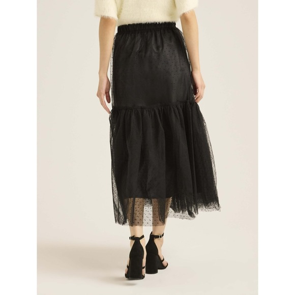 Scoop Womens Tulle Dot Midi Skirt Black Soot Size S (4-6) - Picture 2 of 7
